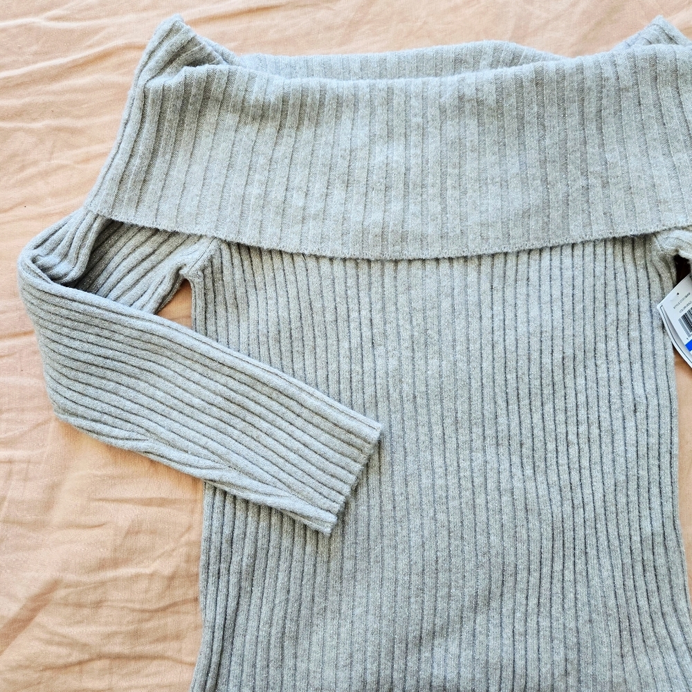 1. State Off-Shoulder Ribbed Shimmer Sweater